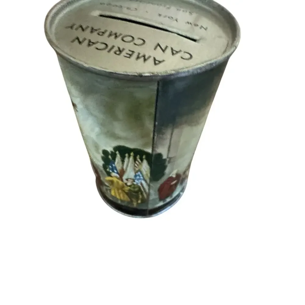 Vintage Tin Bank American Can Co Thomas Jefferson & Declaration of Independence